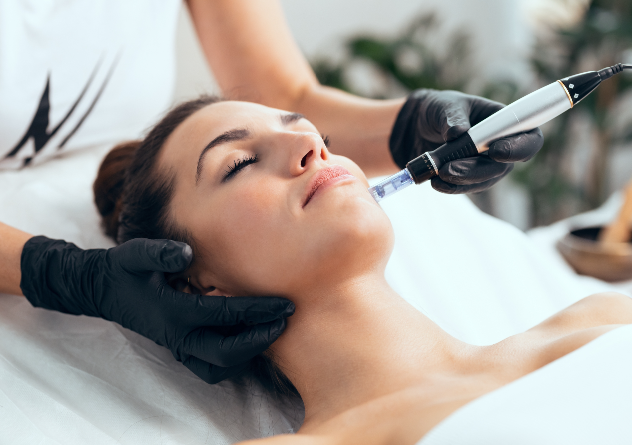 A Woman in Skin Care Clinic is Getting her Microneedling