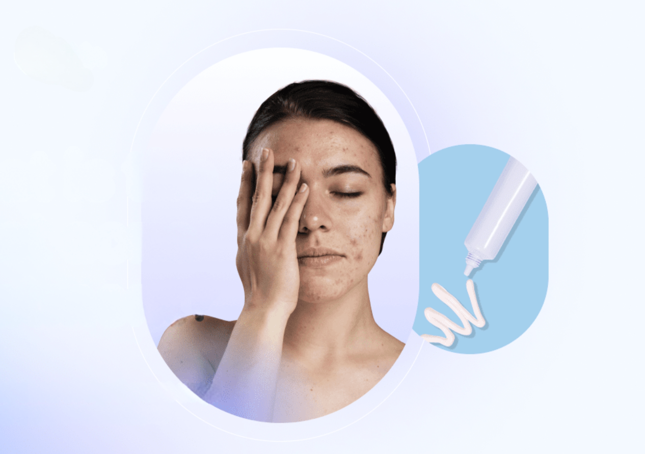 Woman Image who is Touching her Face and a Face Cream Next to her Photo