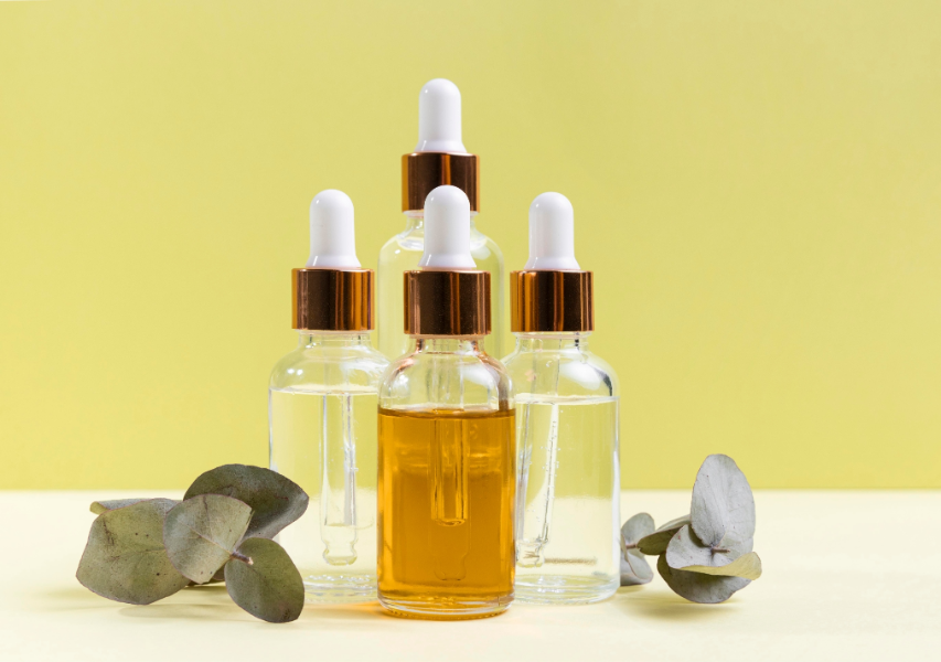 Four Face Serum with Some Plants Around them